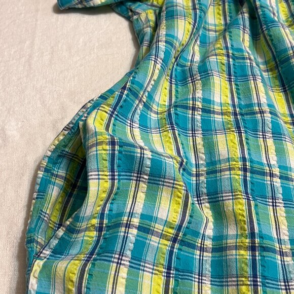 Go Softly Patio Women's Sleepwear Dress Green Plaid Short Sleeve Snap Size M - Picture 3 of 11
